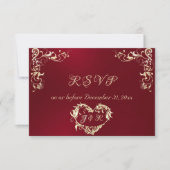 Sierlijk frame & hart - rood RSVP kaartje (Voorkant)