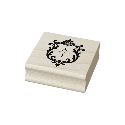 Sierlijk Gebladerd Vintage Monogram Wapen Rubberstempel (Stempel)
