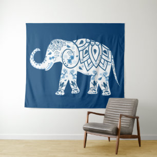 Sierlijk Geblauwde Olifant met Patroon Wandkleed