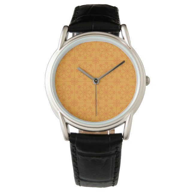 Sierlijk geel mandala geometrisch patroon horloge (Voorkant)