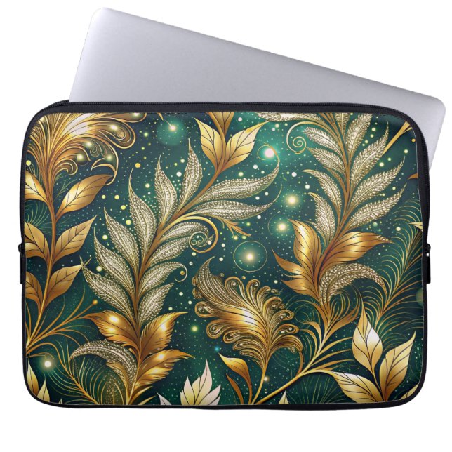 Sierlijk glanzende bladeren laptop sleeve (Voorkant)