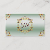 Sierlijk Goud Decor Groen Monogram Foto QR Code Visitekaartje (Voorkant)