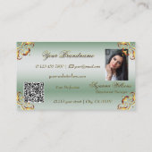 Sierlijk Goud Decor Groen Monogram Foto QR Code Visitekaartje (Achterkant)