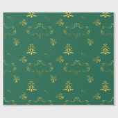 Sierlijk Goud en Groen Kerstmis Cadeaupapier (Vlak)