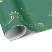 Sierlijk Goud en Groen Kerstmis Cadeaupapier (Rol Hoek)