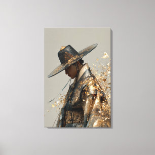 Sierlijk Goud Folie Gat en Hanbok Canvas Kunst