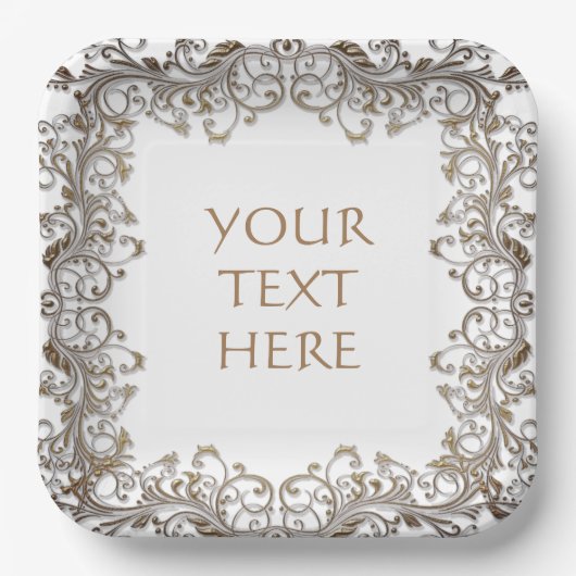 Sierlijk goud ontwerp uw eigen papieren bordje (Voorkant)