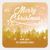 Sierlijk Goud Vreedzame Sneeuw Bos Prettig Kerstmi Vierkante Sticker (Voorkant)