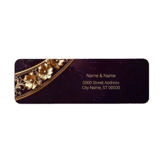 Sierlijk Gouden Bloem Motief Retouradres Label (Voorkant)