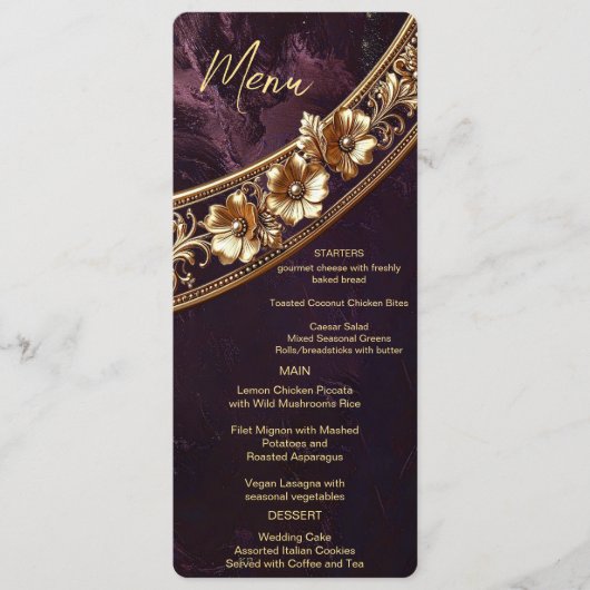 Sierlijk Gouden Bloemmenu Menu (Voorkant)