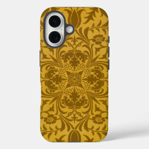 Sierlijk gouden bloempatroon met symmetrisch iPhone 16 hoesje