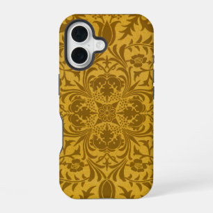 Sierlijk gouden bloempatroon met symmetrisch iPhone 16 hoesje