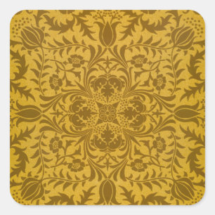 Sierlijk gouden bloempatroon met symmetrisch vierkante sticker
