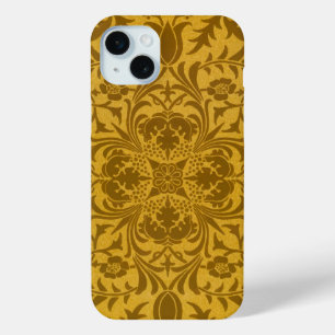 Sierlijk gouden bloempatroon met symmetrische iPhone 15 mini hoesje
