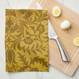 Sierlijk gouden bloempatroon met symmetrische theedoek