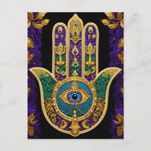 Sierlijk Gouden Derde Oog Hamsa Briefkaart (Voorkant)