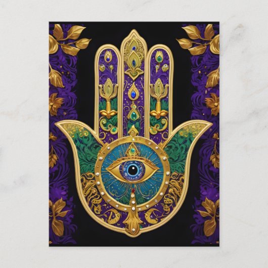 Sierlijk Gouden Derde Oog Hamsa Briefkaart (Voorkant)