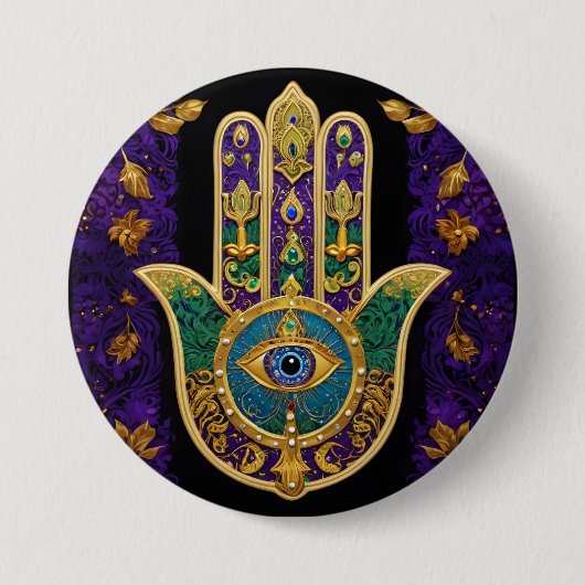 Sierlijk Gouden Derde Oog Hamsa Ronde Button 7,6 Cm (Voorkant)