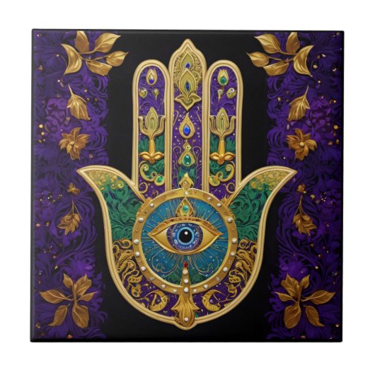 Sierlijk Gouden Derde Oog Hamsa Tegeltje (Voorkant)