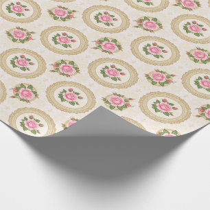 Sierlijk gouden frame en roze rozen cadeaupapier