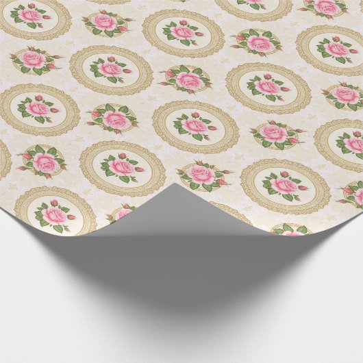 Sierlijk gouden frame en roze rozen cadeaupapier (Hoek)