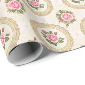 Sierlijk gouden frame en roze rozen cadeaupapier (Rol Hoek)