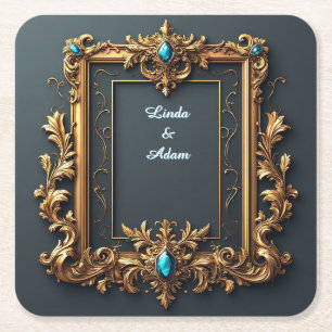 Sierlijk gouden frame met ingewikkelde details kartonnen onderzetters