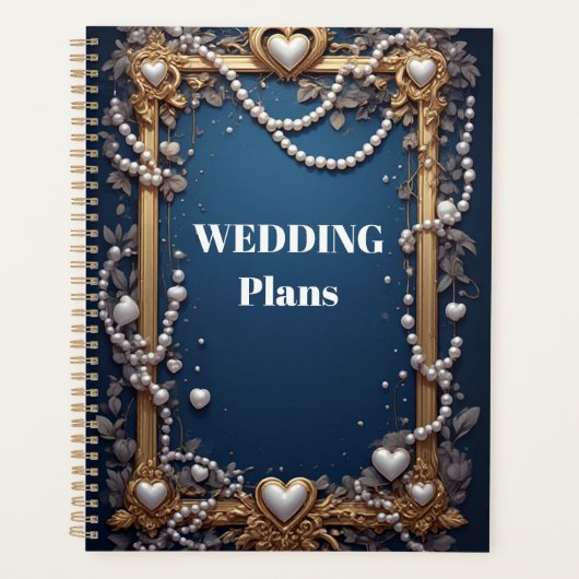 Sierlijk gouden frame met parels en hartaccenten planner (Voorkant)