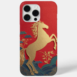 Sierlijk gouden paard Japanse rode olifant stijlvo iPhone 15 Pro Max Hoesje