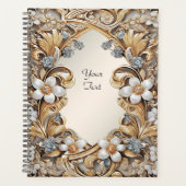 Sierlijk gouden witte bloem bruiloftsplanner planner (Voorkant)