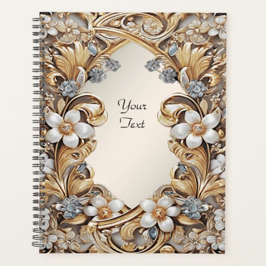 Sierlijk gouden witte bloem bruiloftsplanner planner (Voorkant)