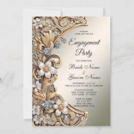Sierlijk gouden witte bloemensieraden verlovingsui kaart