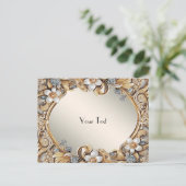 Sierlijk gouden witte bloemkaart briefkaart (Staand voorkant)