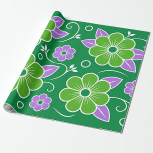 Sierlijk groen en paars bloempatroon cadeaupapier
