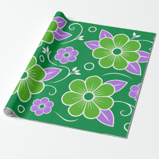 Sierlijk groen en paars bloempatroon cadeaupapier