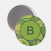 Sierlijk groen paisleymotief monogram magneet (Voorkant / Achterkant)