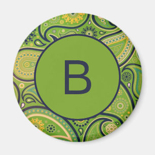 Sierlijk groen paisleymotief monogram magneet