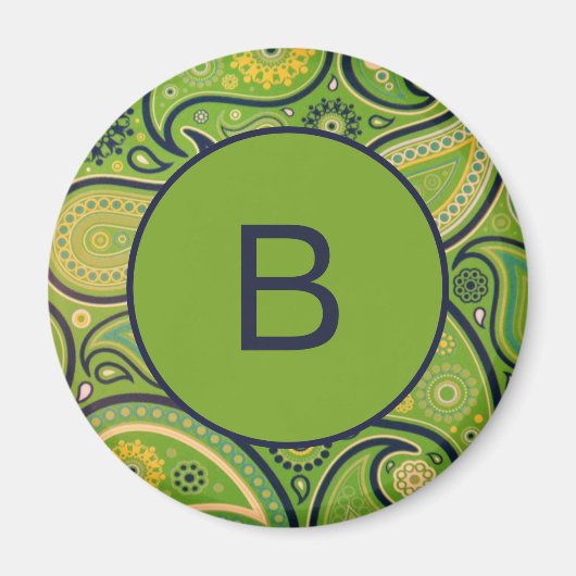Sierlijk groen paisleymotief monogram magneet (Voorkant)