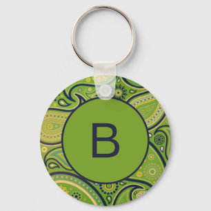 Sierlijk groen paisleypatroon monogram sleutelhanger