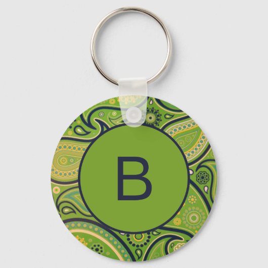 Sierlijk groen paisleypatroon monogram sleutelhanger (Voorkant)