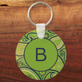Sierlijk groen paisleypatroon monogram sleutelhanger (Achterkant)