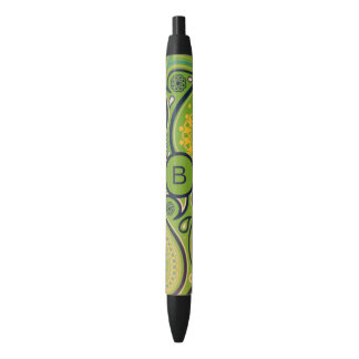 Sierlijk groen paisleypatroon monogram zwarte inkt pen