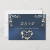 Sierlijk kader & hart - Blauw RSVP Kaartje (Voorkant)