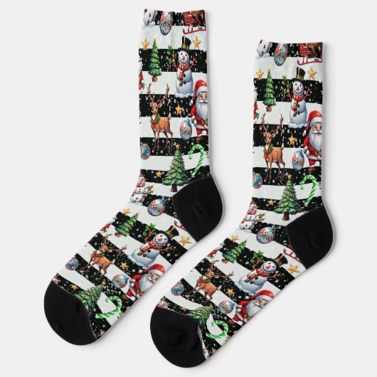 Sierlijk kerststrepenpatroonontwerp sokken (Links)