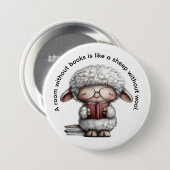 Sierlijk Knuffelschaap Leest een Boek Ronde Button 7,6 Cm (Voorkant /achterkant)
