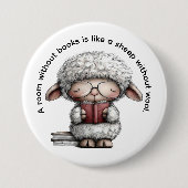 Sierlijk Knuffelschaap Leest een Boek Ronde Button 7,6 Cm (Voorkant)