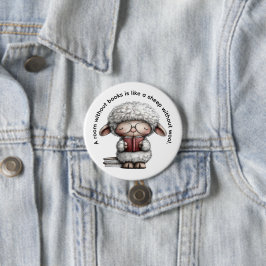 Sierlijk Knuffelschaap Leest een Boek Ronde Button 7,6 Cm