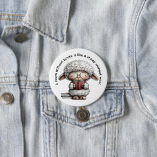 Sierlijk Knuffelschaap Leest een Boek Ronde Button 7,6 Cm