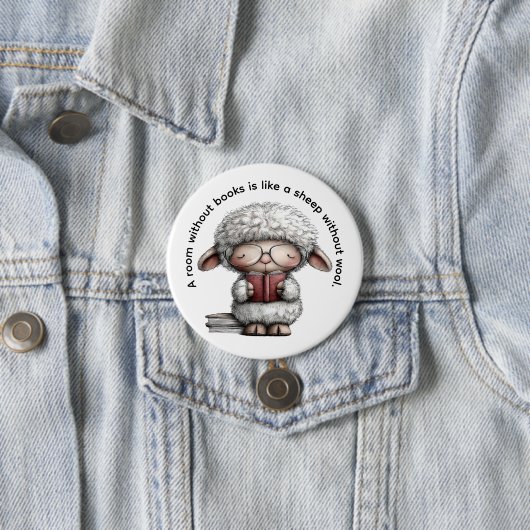 Sierlijk Knuffelschaap Leest een Boek Ronde Button 7,6 Cm (In situ)