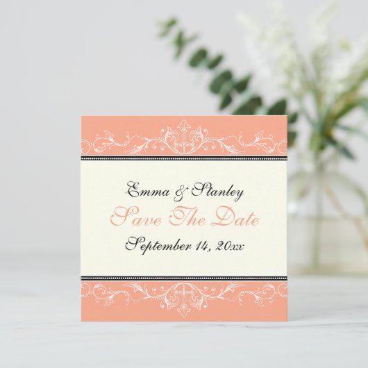 Sierlijk koraal witte Save the Date-aankondiging Save The Date (Staand voorkant)